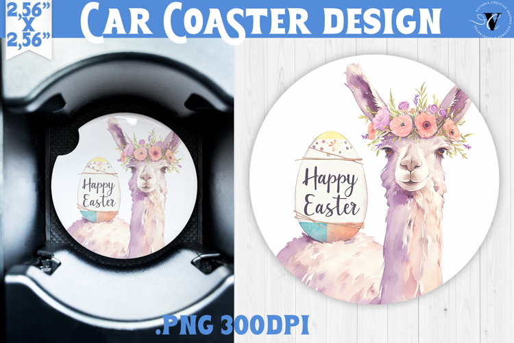 Car Coaster | Watercolor Lama | Happy Easter