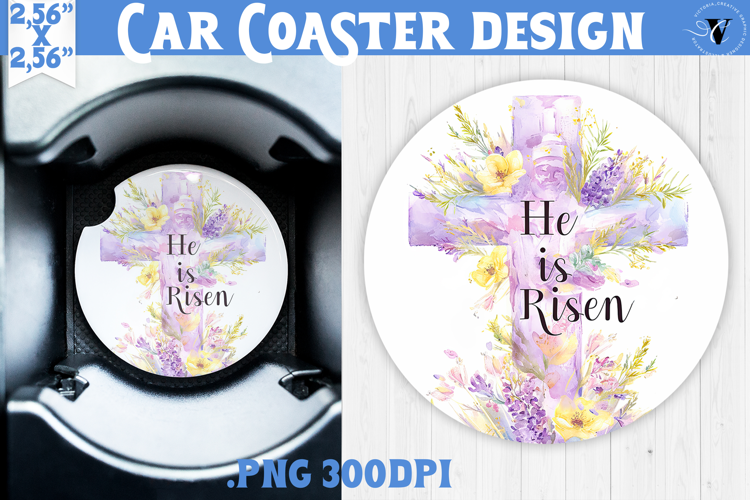 Car Coaster | Watercolor Cross | Happy Easter
