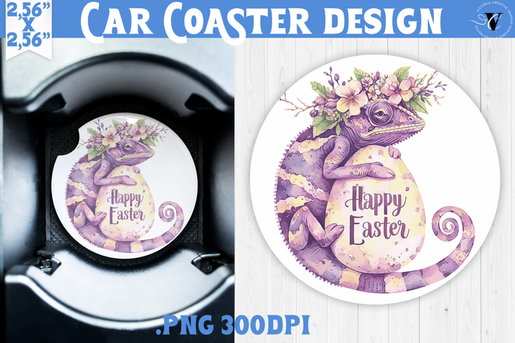Car Coaster | Watercolor Chameleon | Happy Easter