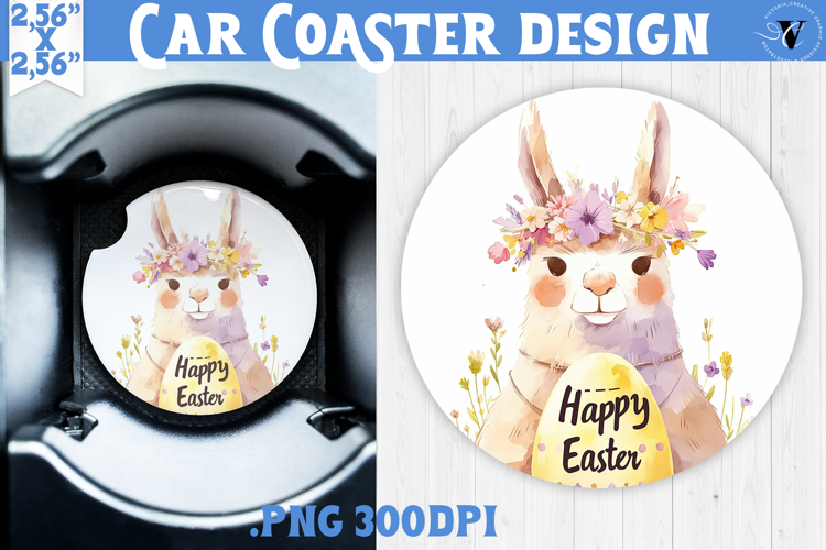 Car Coaster | Watercolor Lama | Happy Easter