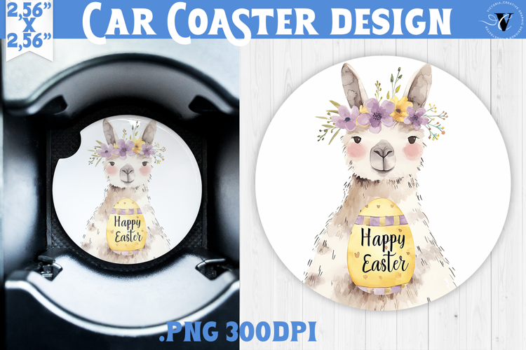 Car Coaster | Watercolor Lama | Happy Easter