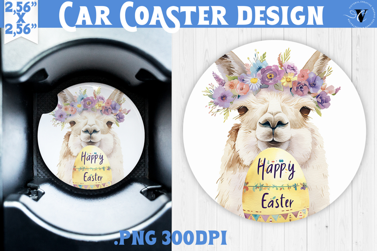 Car Coaster | Watercolor Lama | Happy Easter