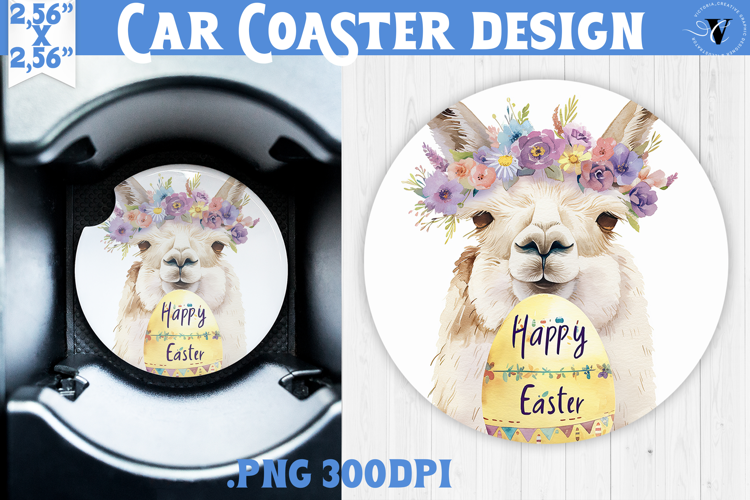 Car Coaster | Watercolor Lama | Happy Easter