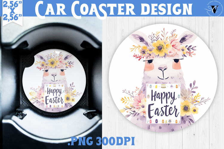 Car Coaster | Watercolor Lama | Happy Easter