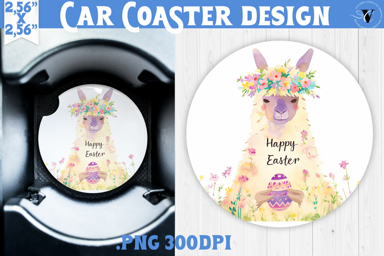 Car Coaster | Watercolor Lama | Happy Easter