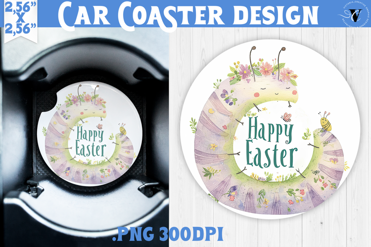 Car Coaster | Watercolor Caterpillar | Happy Easter