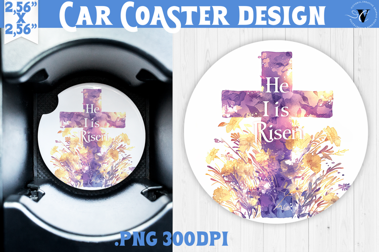 Car Coaster | Watercolor Cross | Happy Easter