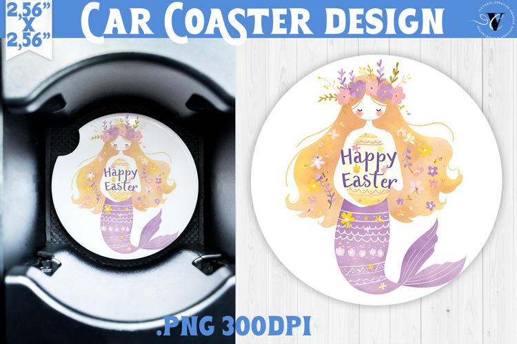 Car Coaster | Watercolor Mermaid | Happy Easter