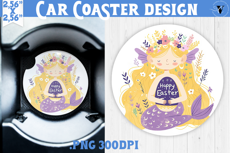Car Coaster | Watercolor Mermaid | Happy Easter