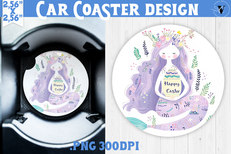 Car Coaster | Watercolor Mermaid | Happy Easter