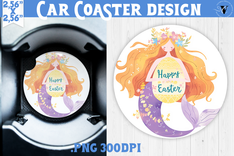 Car Coaster | Watercolor Mermaid | Happy Easter