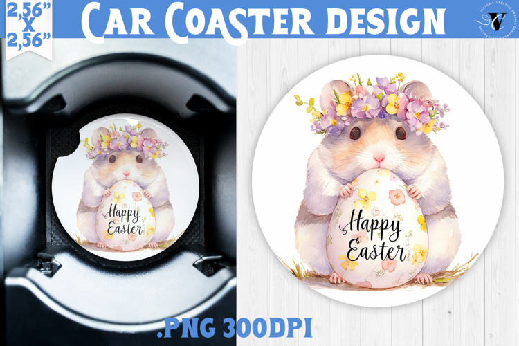 Car Coaster | Watercolor Hamster | Happy Easter