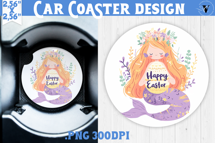 Car Coaster | Watercolor Mermaid | Happy Easter