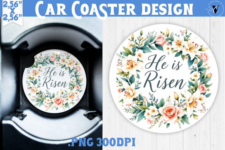 Car Coaster | Watercolor Flowers | Happy Easter