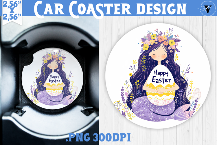 Car Coaster | Watercolor Mermaid | Happy Easter