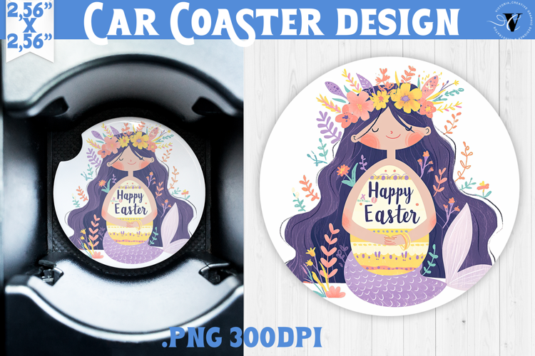 Car Coaster | Watercolor Mermaid | Happy Easter