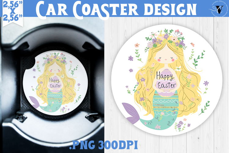 Car Coaster | Watercolor Mermaid | Happy Easter