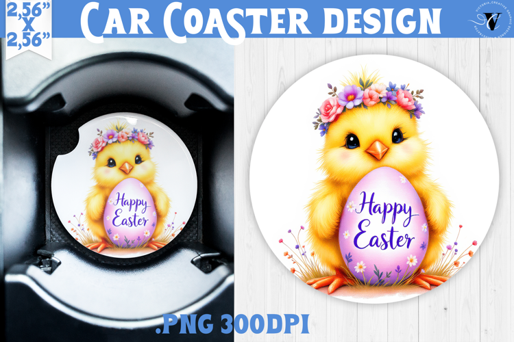 Car Coaster | Watercolor Chick | Happy Easter