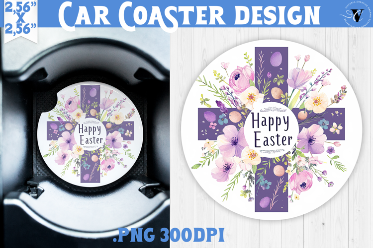Car Coaster | Watercolor Cross | Happy Easter