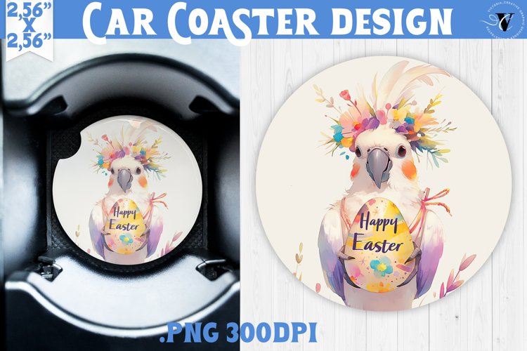 Car Coaster | Watercolor Parrot | Happy Easter