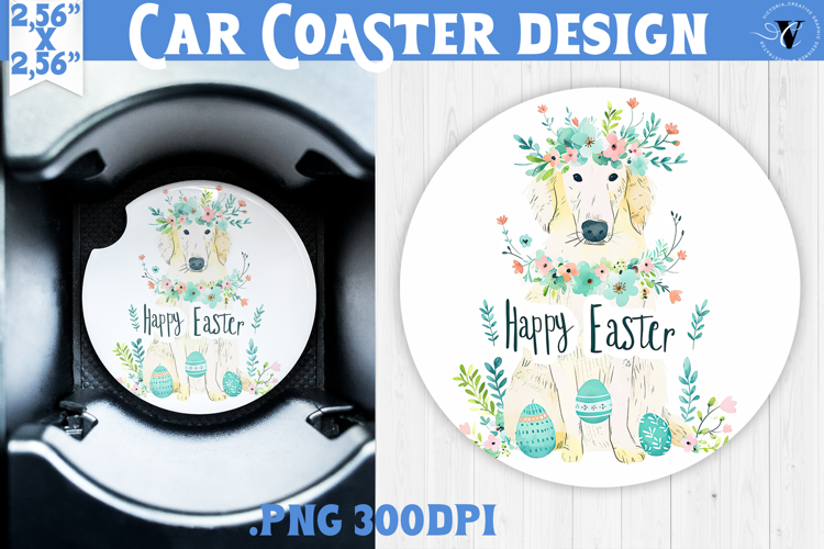 Car Coaster | Watercolor Dog | Happy Easter