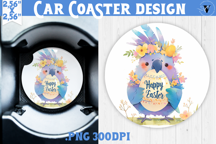 Car Coaster | Watercolor Parrot | Happy Easter