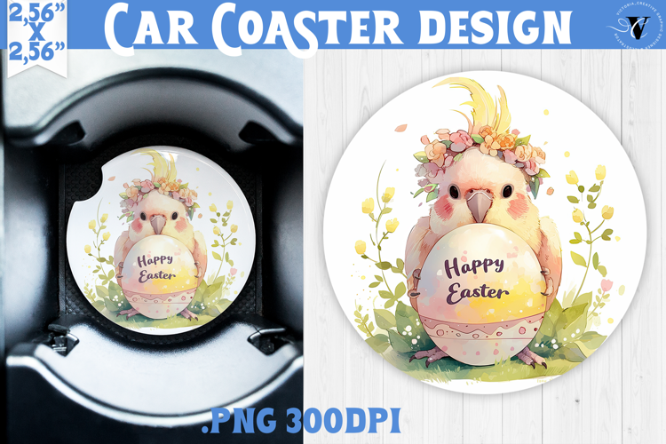 Car Coaster | Watercolor Parrot | Happy Easter