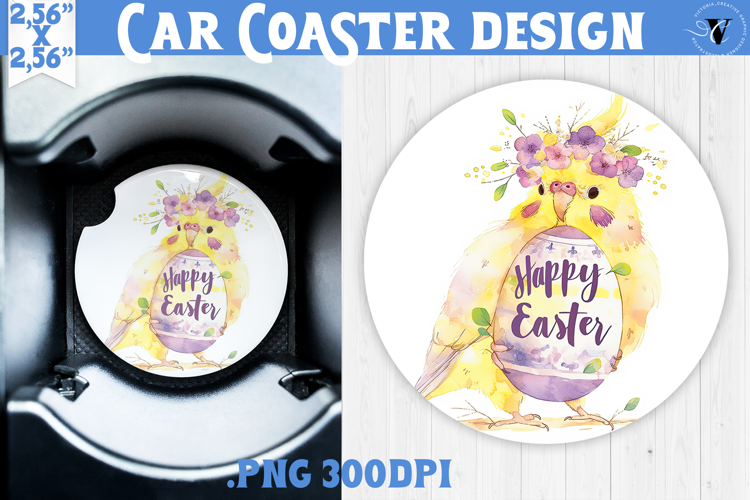 Car Coaster | Watercolor Parrot | Happy Easter