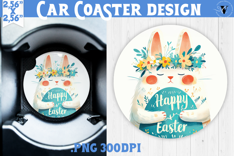 Car Coaster | Watercolor Cat | Happy Easter