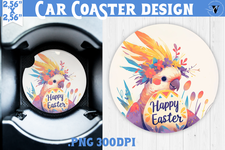 Car Coaster | Watercolor Parrot | Happy Easter