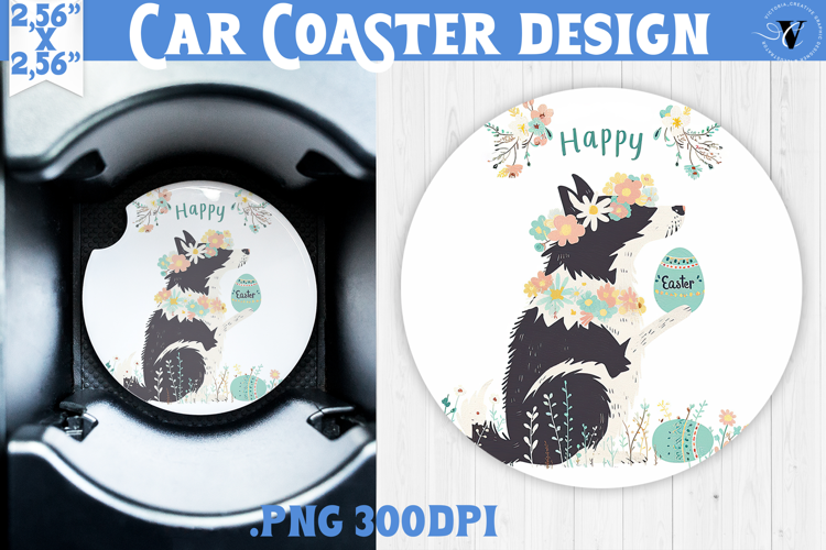 Car Coaster | Watercolor Dog | Happy Easter