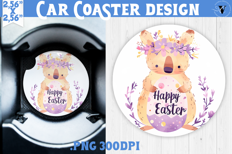 Car Coaster | Watercolor Quokka | Happy Easter