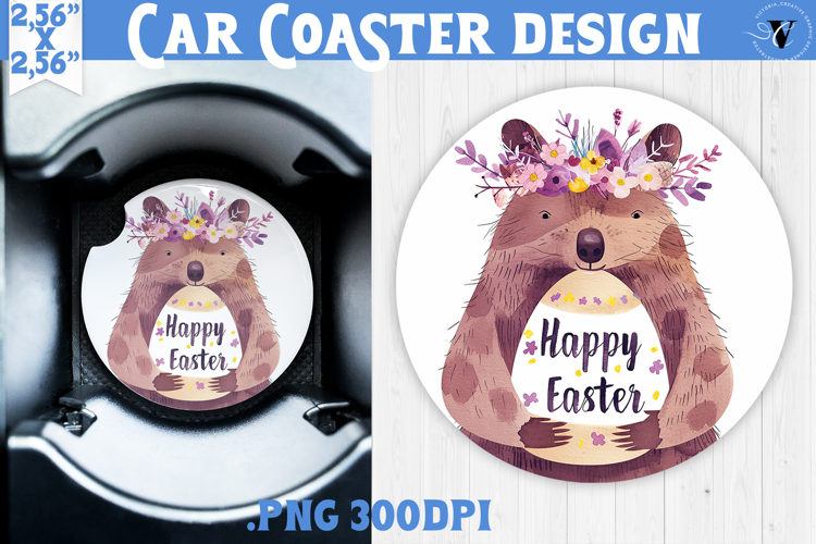 Car Coaster | Watercolor Quokka | Happy Easter