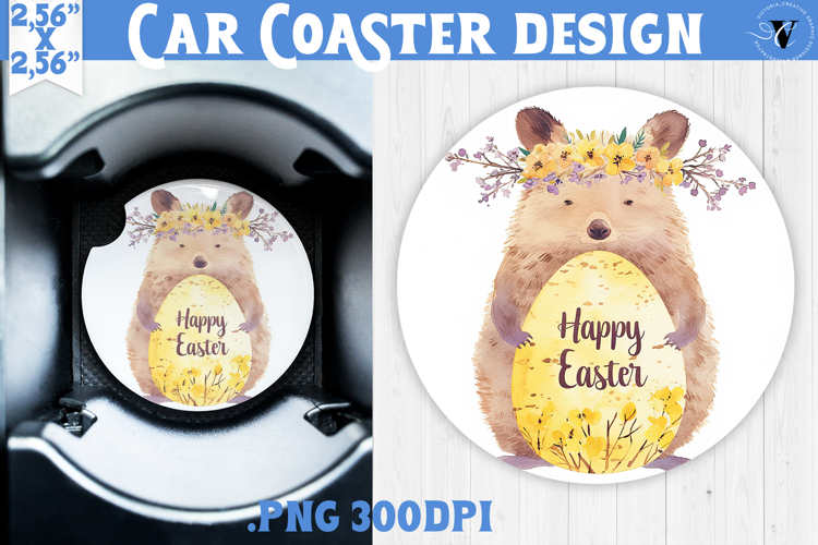 Car Coaster | Watercolor Quokka | Happy Easter