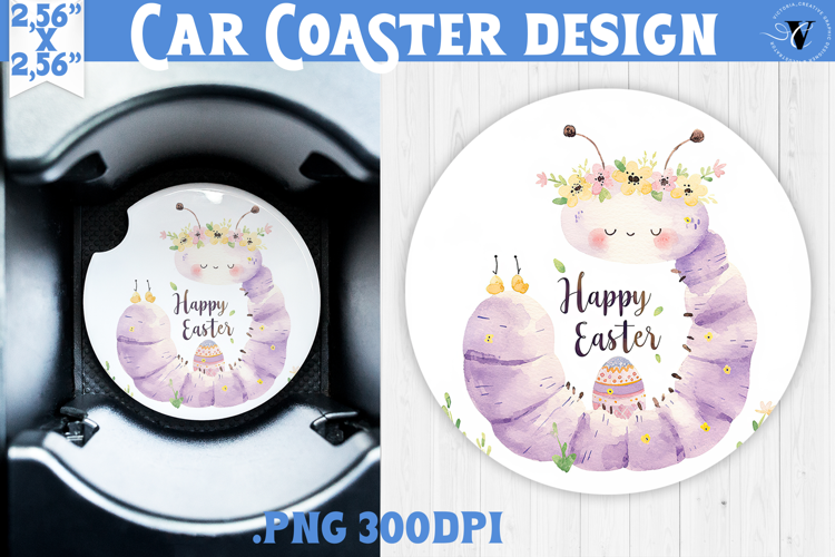 Car Coaster | Watercolor Caterpillar | Happy Easter