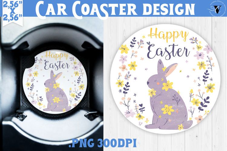 Car Coaster | Watercolor Bunny | Happy Easter