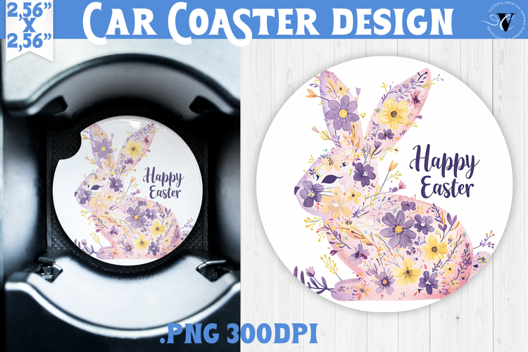 Car Coaster | Watercolor Bunny | Happy Easter