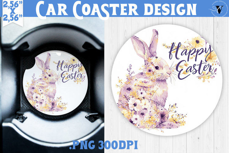 Car Coaster | Watercolor Bunny | Happy Easter