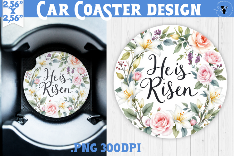 Car Coaster | Watercolor Flowers | Happy Easter