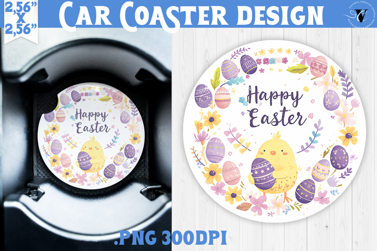 Car Coaster | Watercolor Chick | Happy Easter