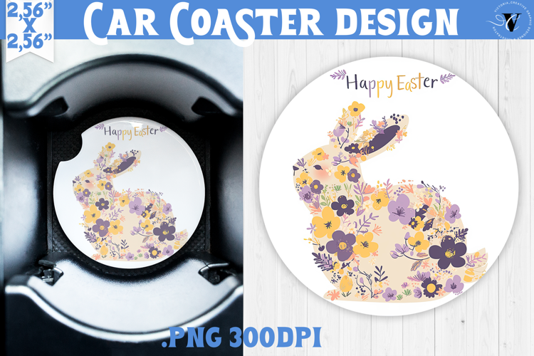 Car Coaster | Watercolor Bunny | Happy Easter