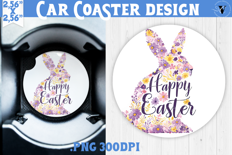 Car Coaster | Watercolor Bunny | Happy Easter