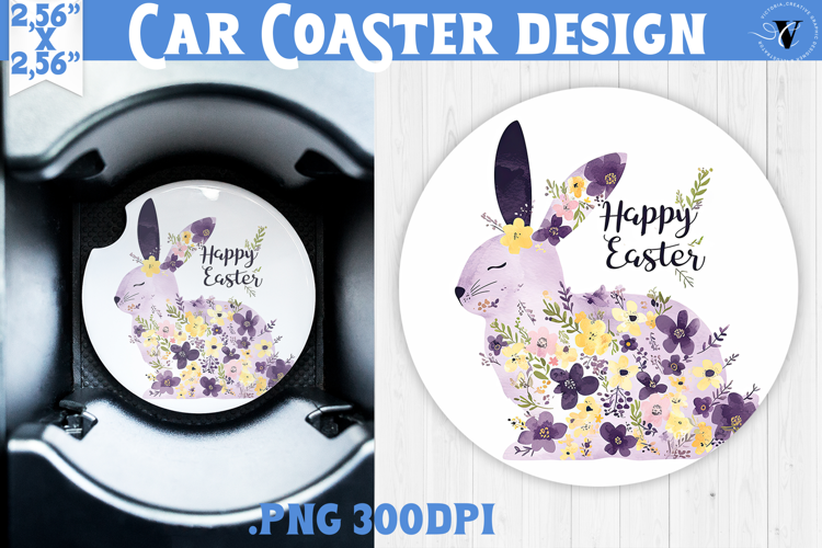 Car Coaster | Watercolor Bunny | Happy Easter
