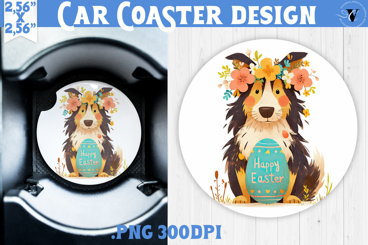 Car Coaster | Watercolor Dog | Happy Easter