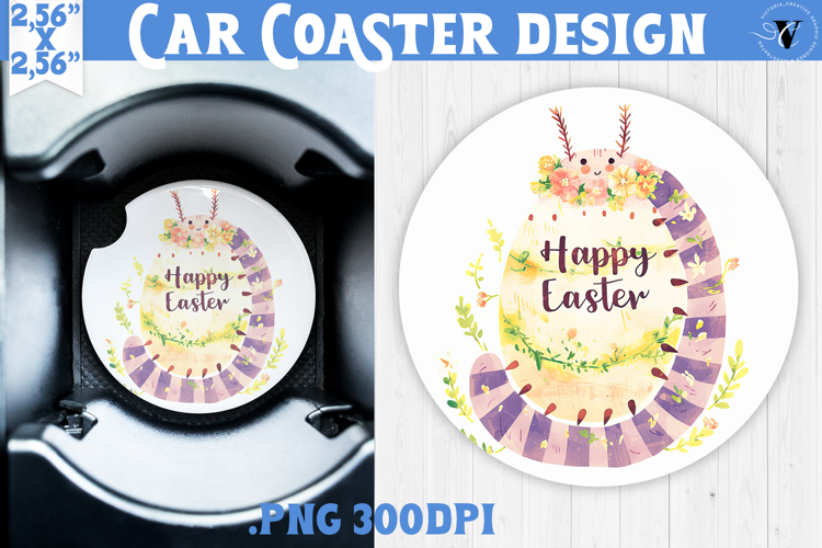 Car Coaster | Watercolor Caterpillar | Happy Easter