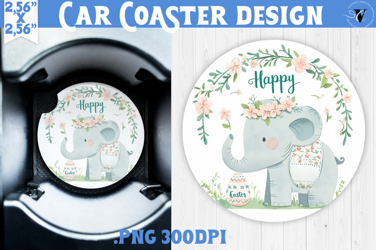 Car Coaster | Watercolor Elephant | Happy Easter