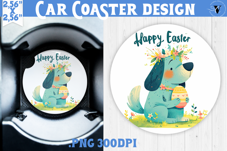 Car Coaster | Watercolor Dog | Happy Easter