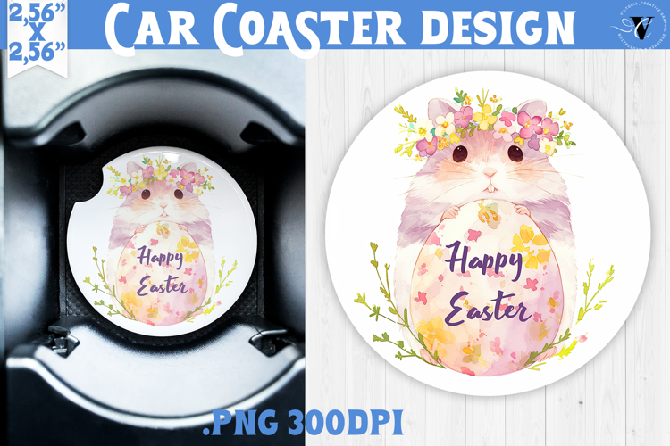 Car Coaster | Watercolor Hamster | Happy Easter