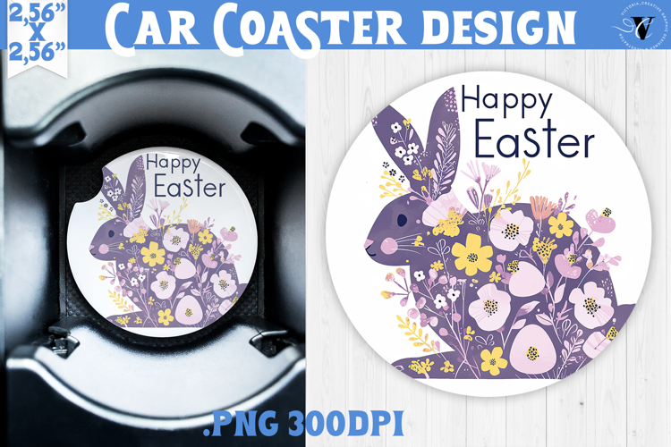 Car Coaster | Watercolor Bunny | Happy Easter