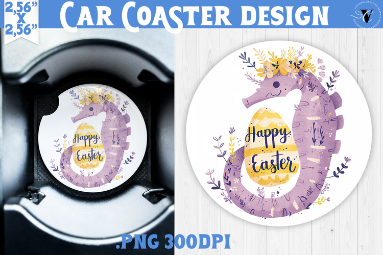 Car Coaster | Watercolor Seahorse | Happy Easter